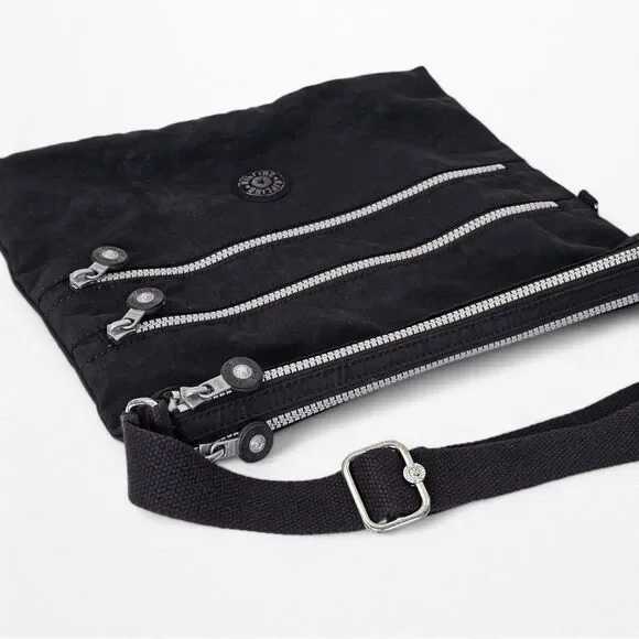 Kipling Keiko Black Crinkled Nylon Adjustable Travel Slim Crossbody Bag - Picture 1 of 6